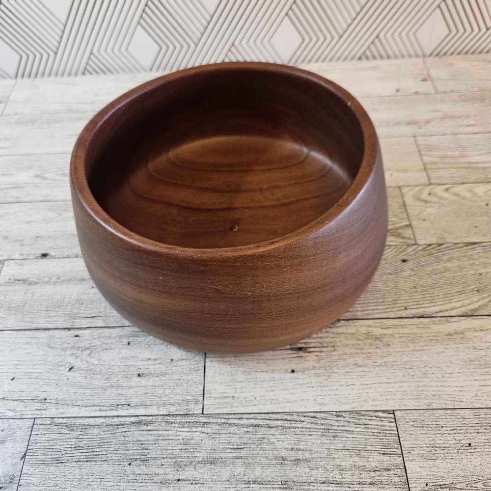 Vintage Oval Dark Conker Wooden Hand Turned Reducta Teak Fruit Bowl Medium